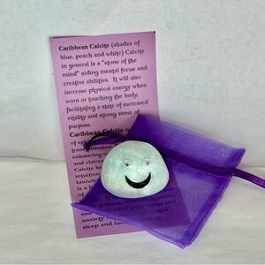 Gemstone Emoji Caribbean Calcite Smiley Face One of Kind Natural Stone Gift Bag